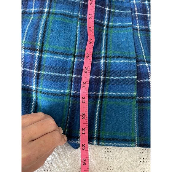 Old Navy Sz Small Bright Teal Blue Plaid Wool Pea Coat Women's Button Academia - Picture 7 of 7